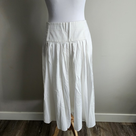 Tara Jarmon Skirt Womens Medium 100% Cotton Midi Pleated Designer Timeless Chic - Picture 4 of 12